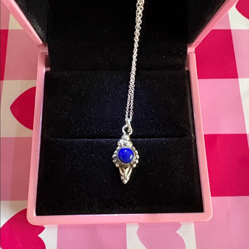 Vintage Native Lapis Necklace 16” Sterling Silver Marked 925 - Picture 2 of 4